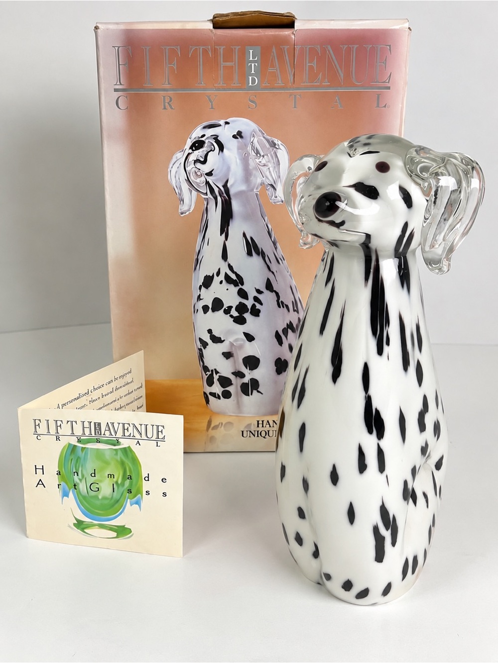 Fifth Avenue Crystal Dalmatian Dog 7” Handmade Art Glass Figurine w/ Box